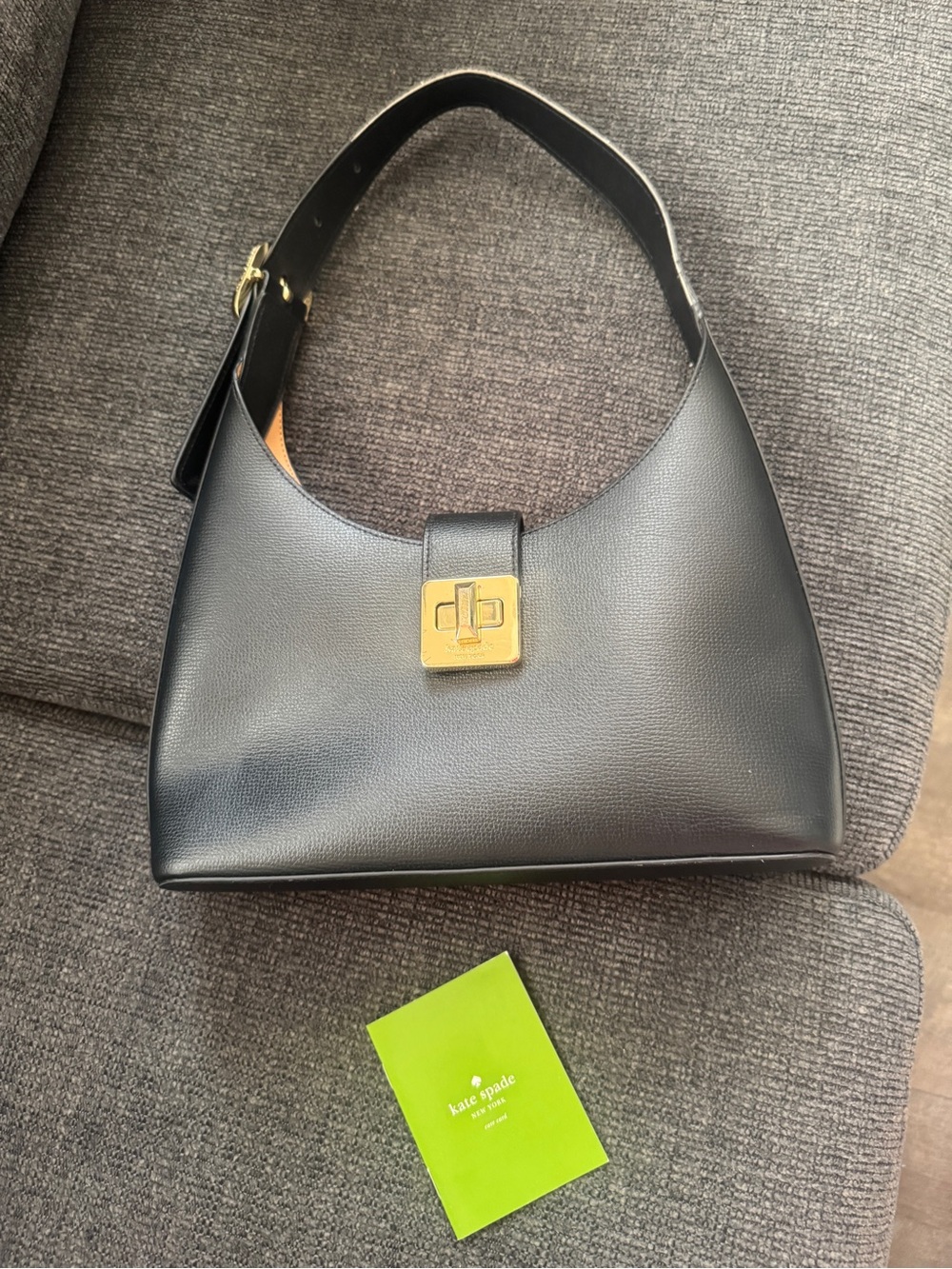 kate spade Black Leather Shoulder Bag with Gold Turn-Lock